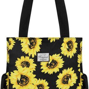 Floral Tote Bag Waterproof Polyester Large Capacity Casual Travel Beach Gym